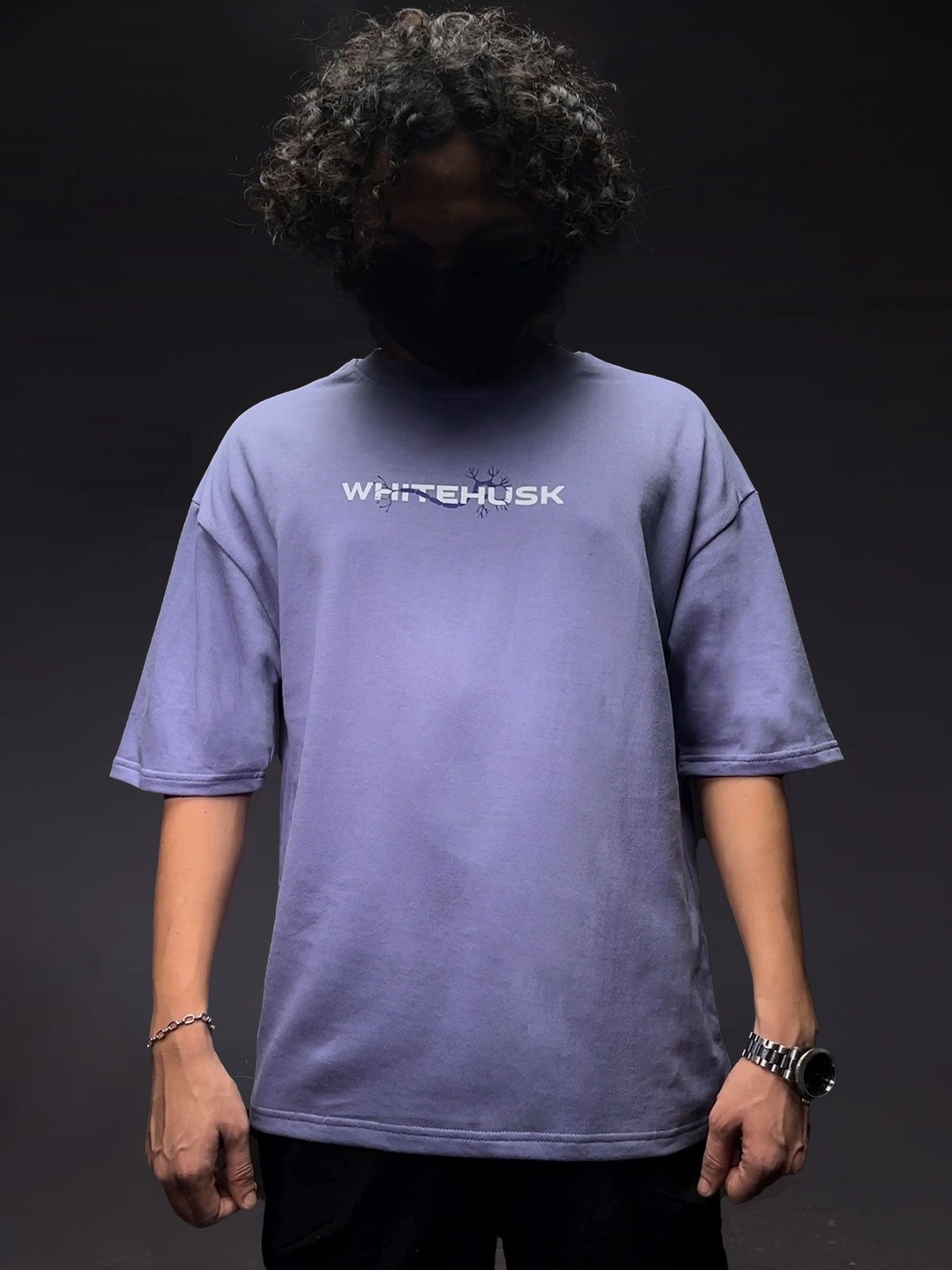 WHITE HUSK Men Sublimation Typography Printed Round Neck Cotton Oversized T-shirt