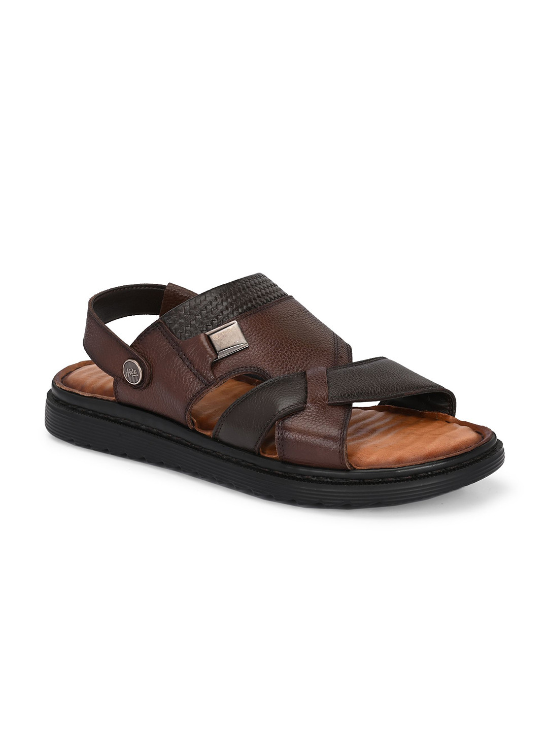 Hitz Men Ethnic Leather Colourblocked Comfort Sandals With Back straps