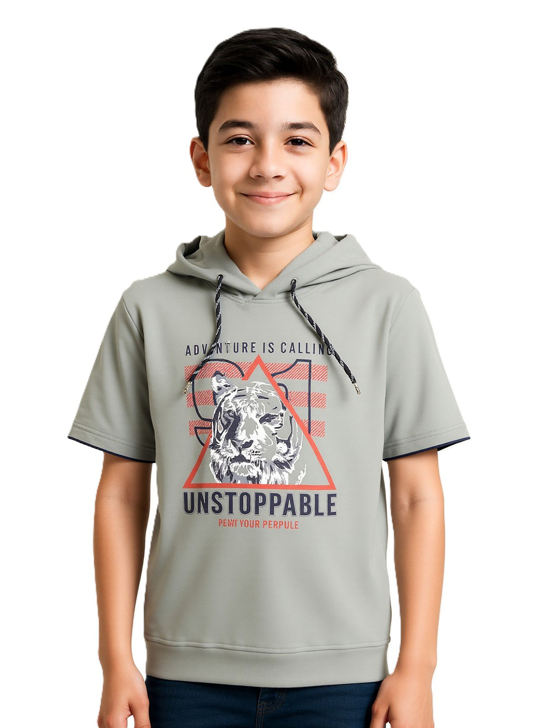 CAVIO Boys Grey Printed T-shirt