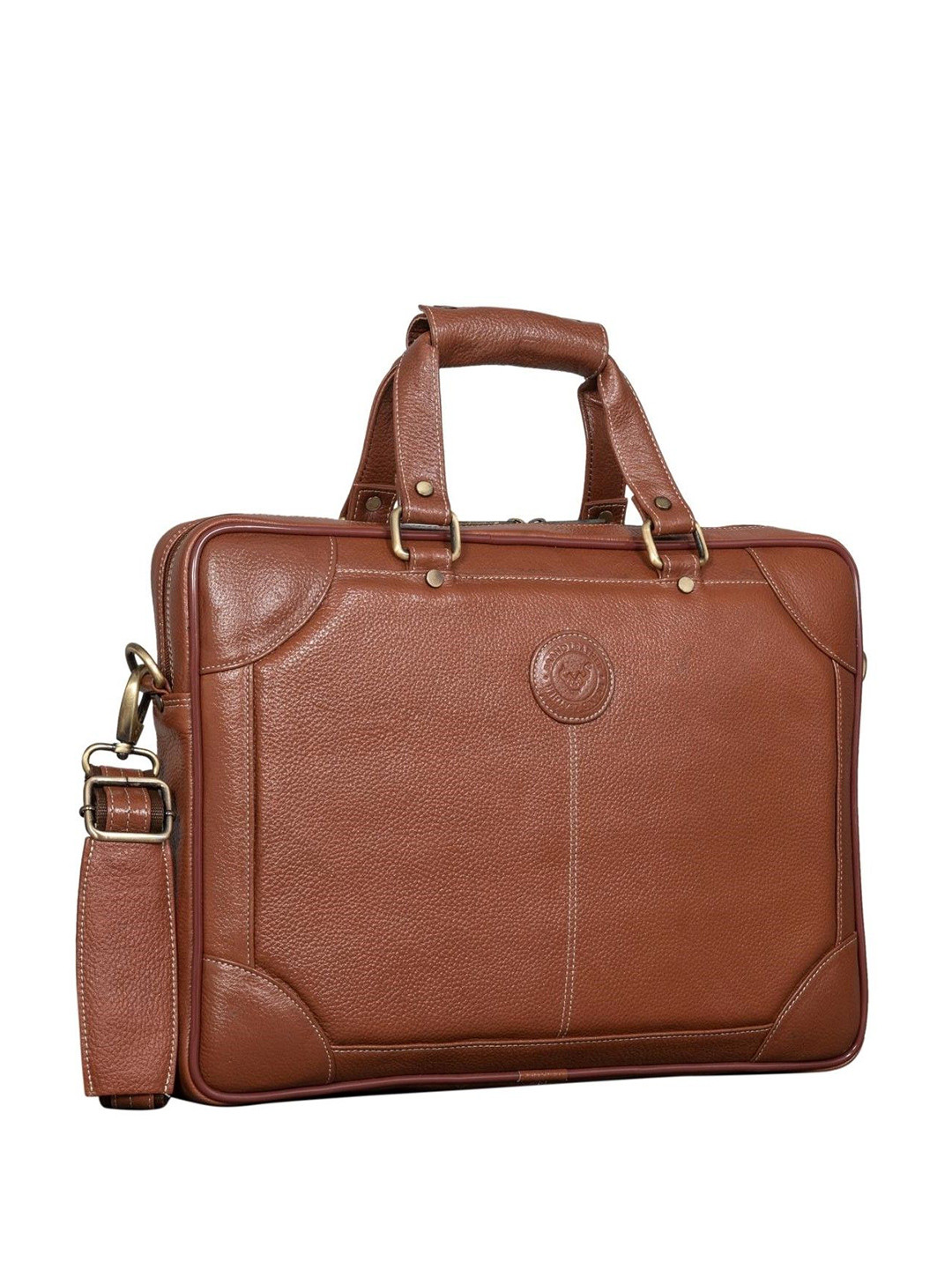 BRAND LEATHER Men Textured Two Handles Leather Laptop Bag