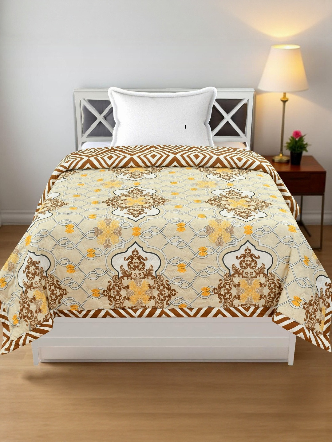 Aura Ulta Sonic Musturd & Brown Printed AC Room 233 GSM Cotton Single Dohar