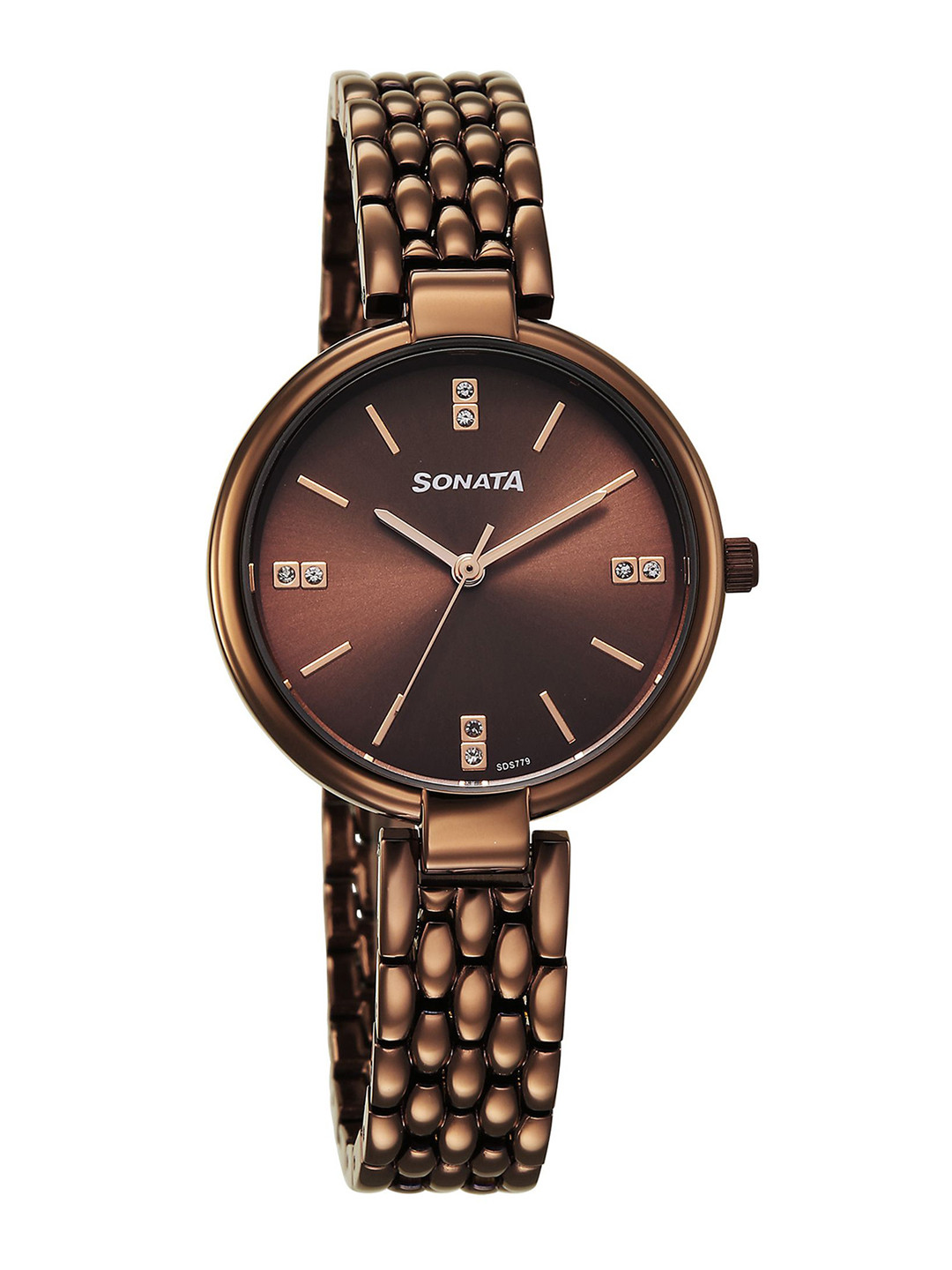 Sonata Women Round Dial & Stainless Steel Bracelet Style Straps Analogue Watch 87118QM01