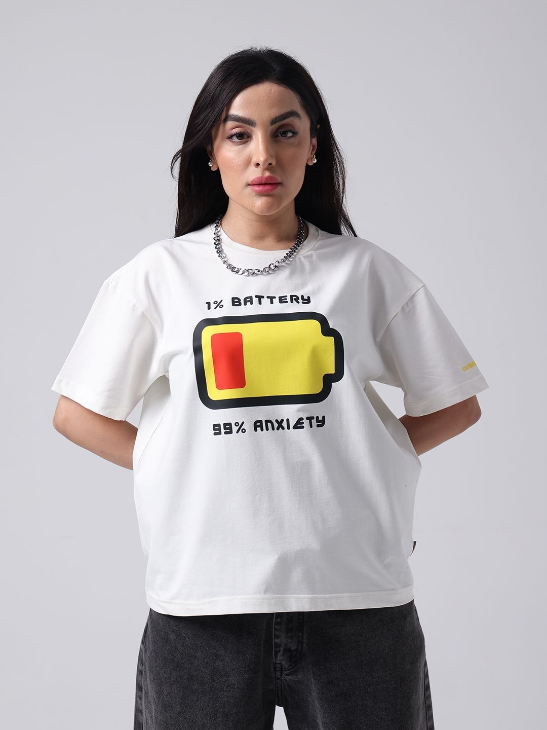 OVERDOZE Women Graphic Printed Round Neck Cotton Boxy T-shirt