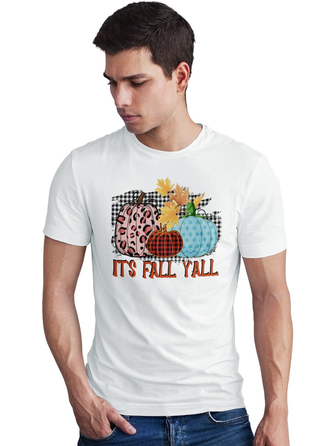 Seekbuylove Men Its Fall Yall Printed Round Neck Short Sleeves Bio Finish Cotton T-shirt