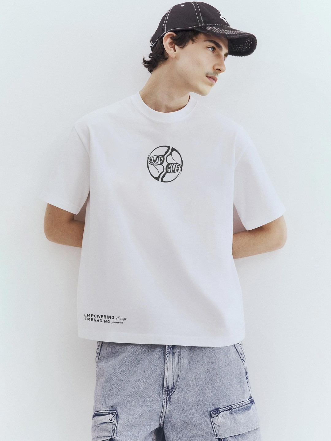 WHITE HUSK Imposter Syndrome Men Graphic Printed Cotton Round Neck Oversized T-shirt
