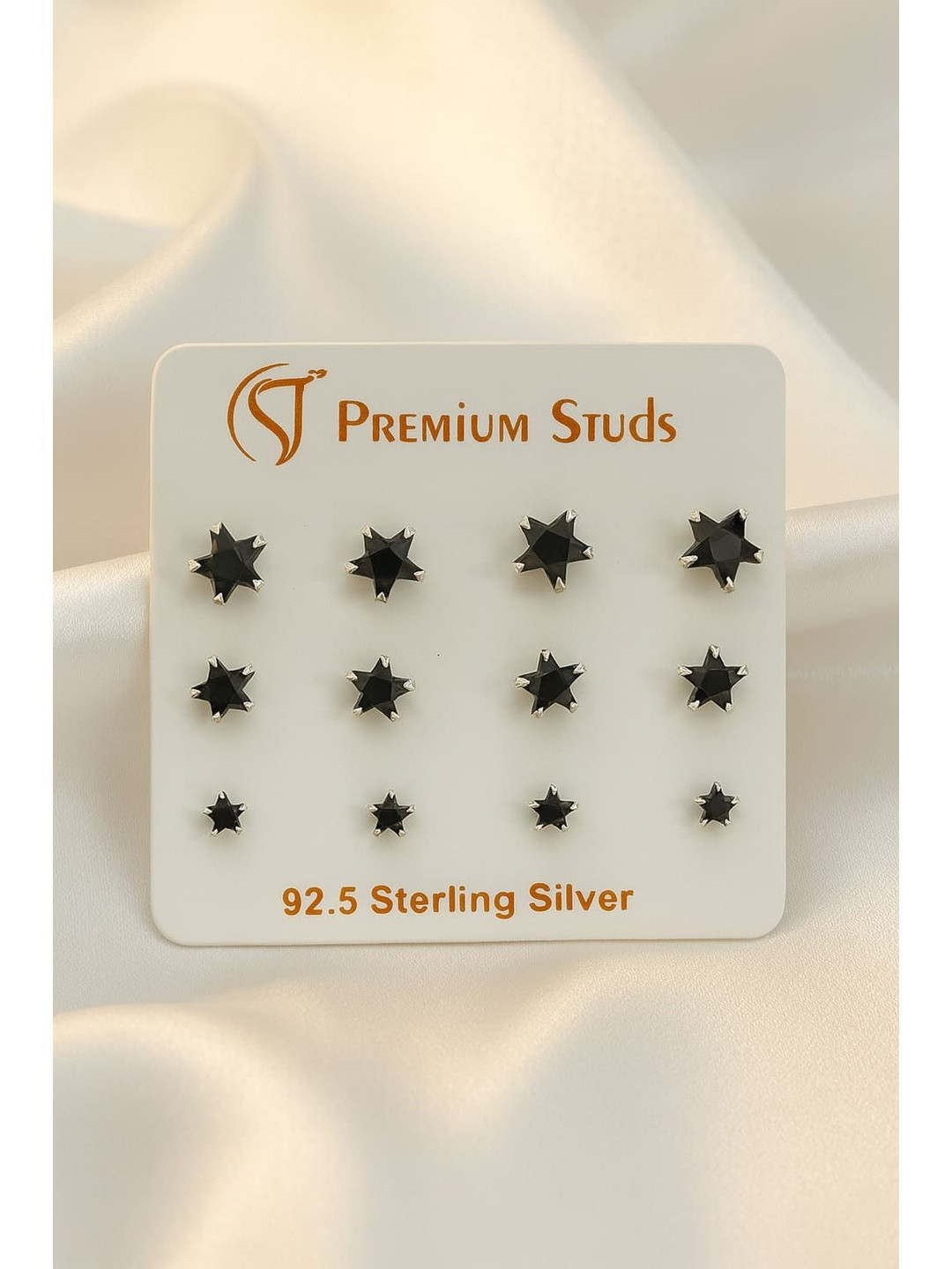 Nui Set Of 6 92.5 Sterling Silver Silver-Plated American Diamond Studded Star Shaped Studs