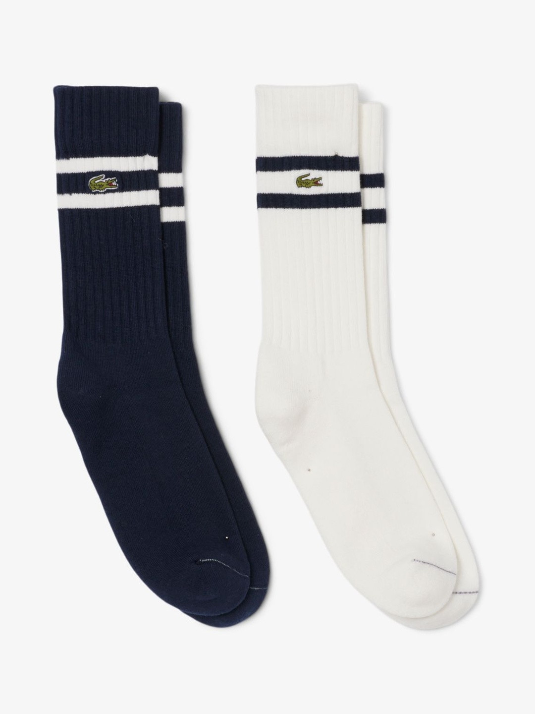 Lacoste Men Pack of 2 Ribbed Cotton Striped Calf Length Socks