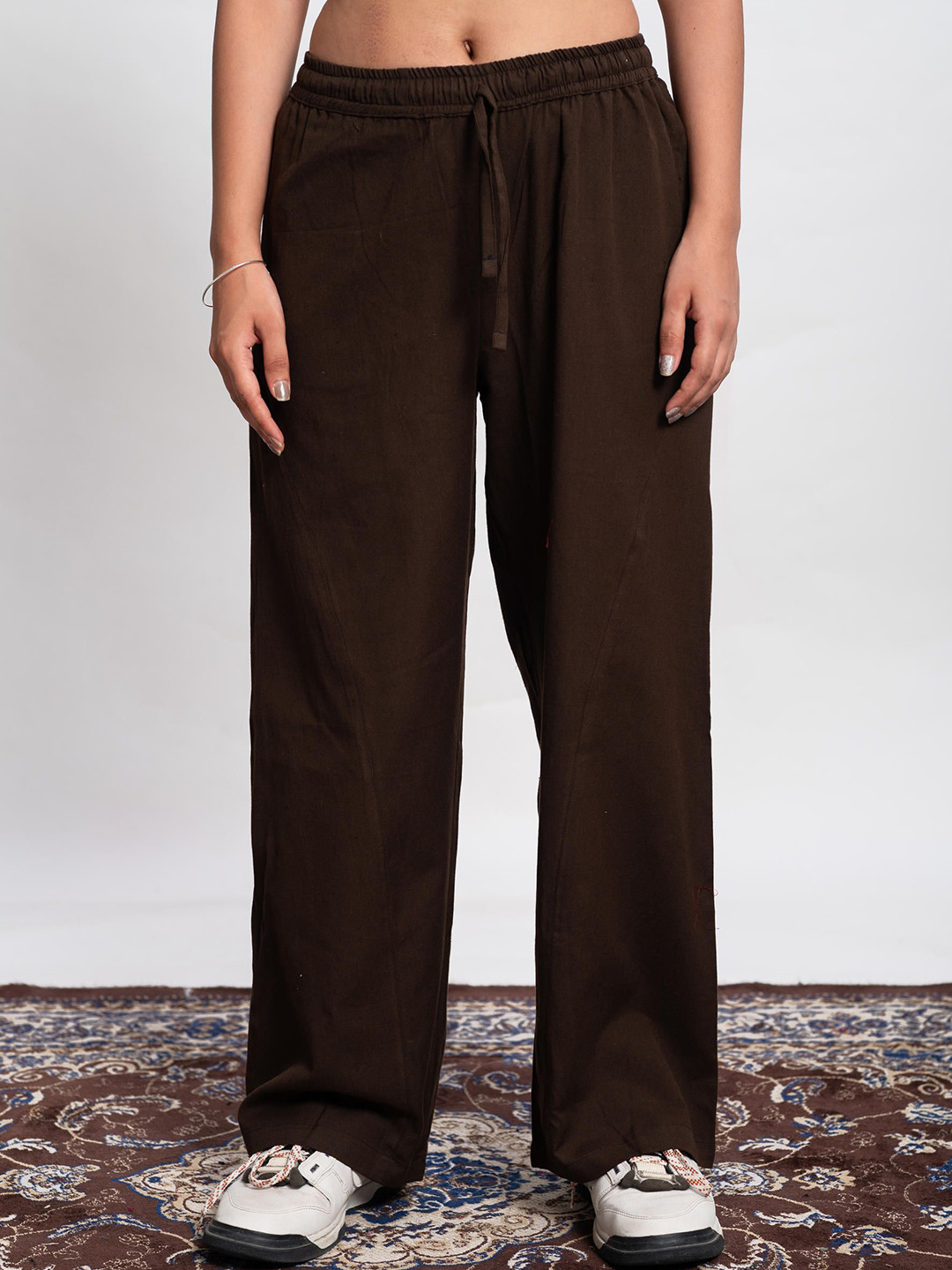 JAIPUR GLOBAL Women Wide Leg Flat-Front Mid-Rise Trousers