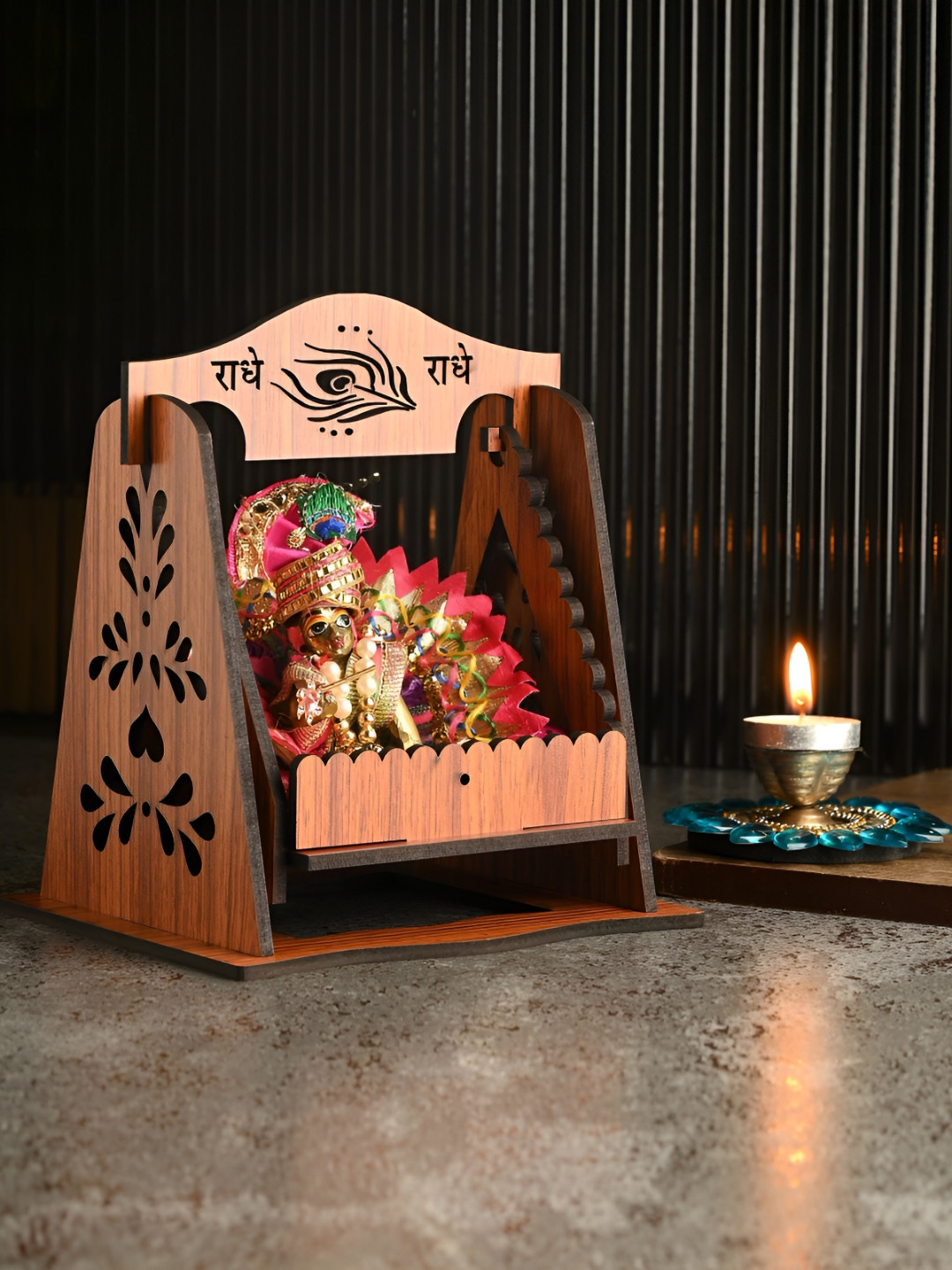 1ST TIME Brown Textured Wooden Lightweight Lord Laddu Gopal Jhulas