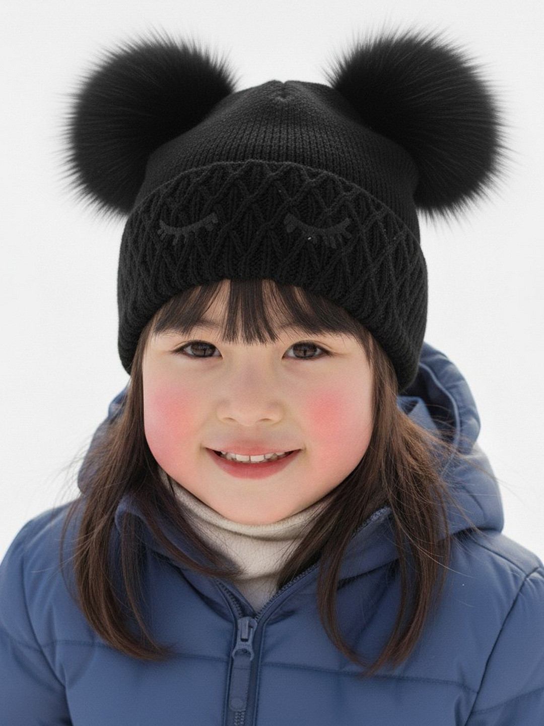 Infispace Kids Fur Interior and Cute Pompom Design Woollen Beanie