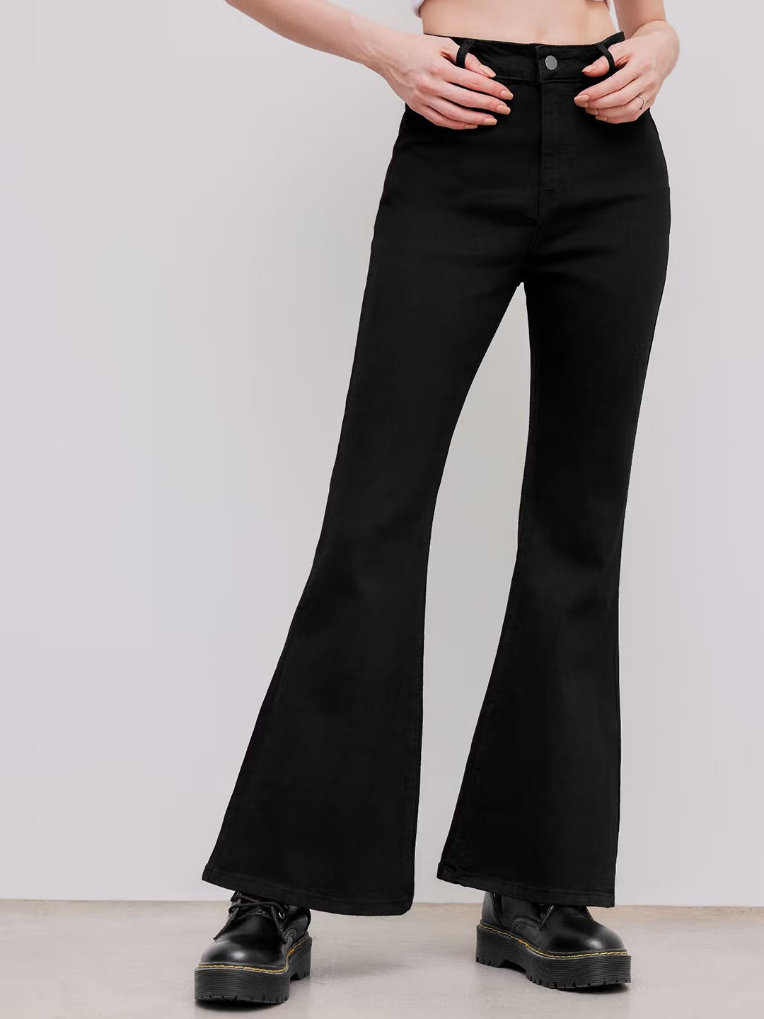 DELAN Women Jean Bootcut High-Rise Acid Wash Stretchable Denim Jeans