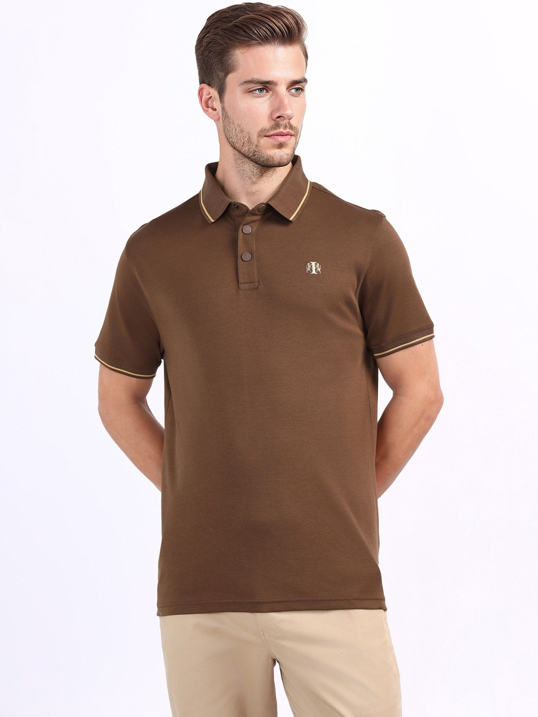 Iconic Men Brand Logo Polo Collar Short Sleeves Regular Fit T-shirt