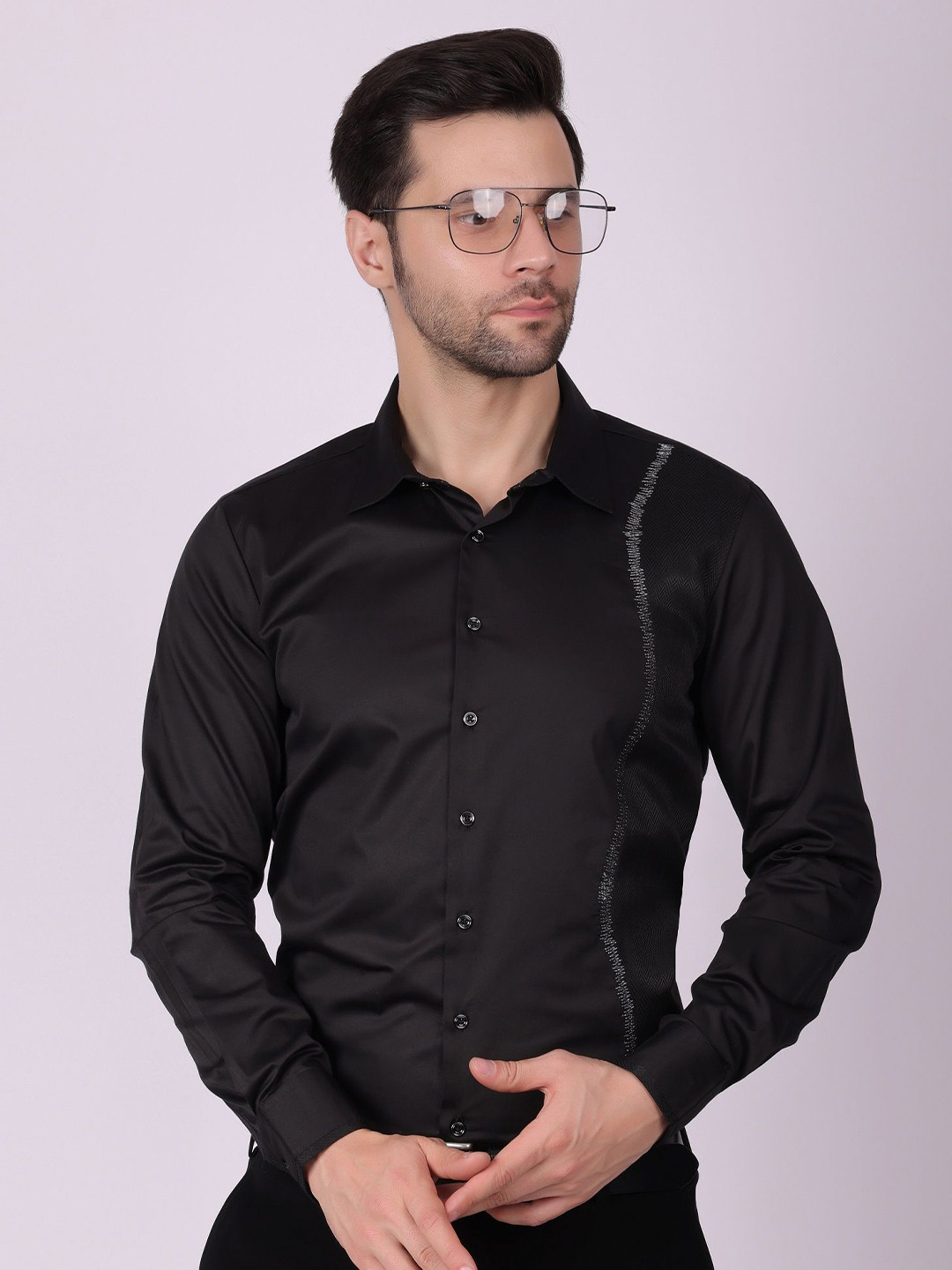 PIER 7 Men Classic Slim Fit Solid Spread Collar Cotton Casual Shirt