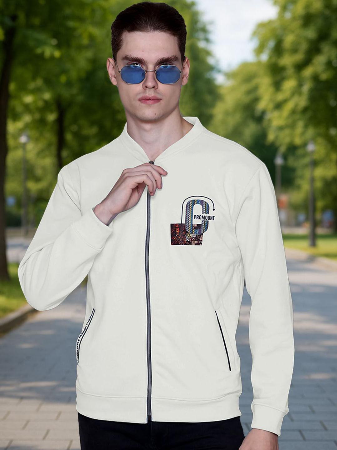 Promount Men Stand Collar Brand Logo Open Front Jacket