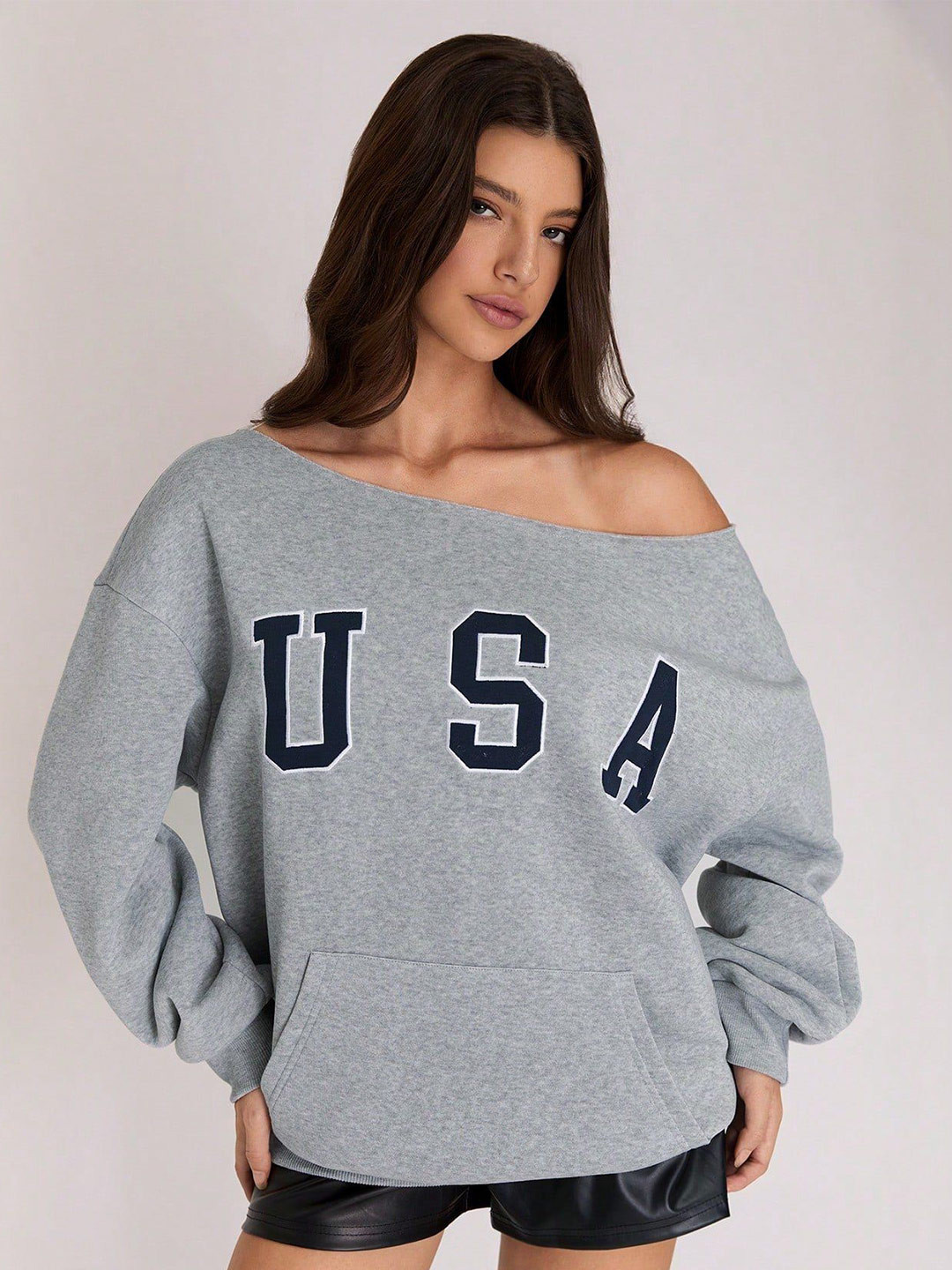SXV STYLE Women Off Shoulder Graphic Printed Sweatshirt
