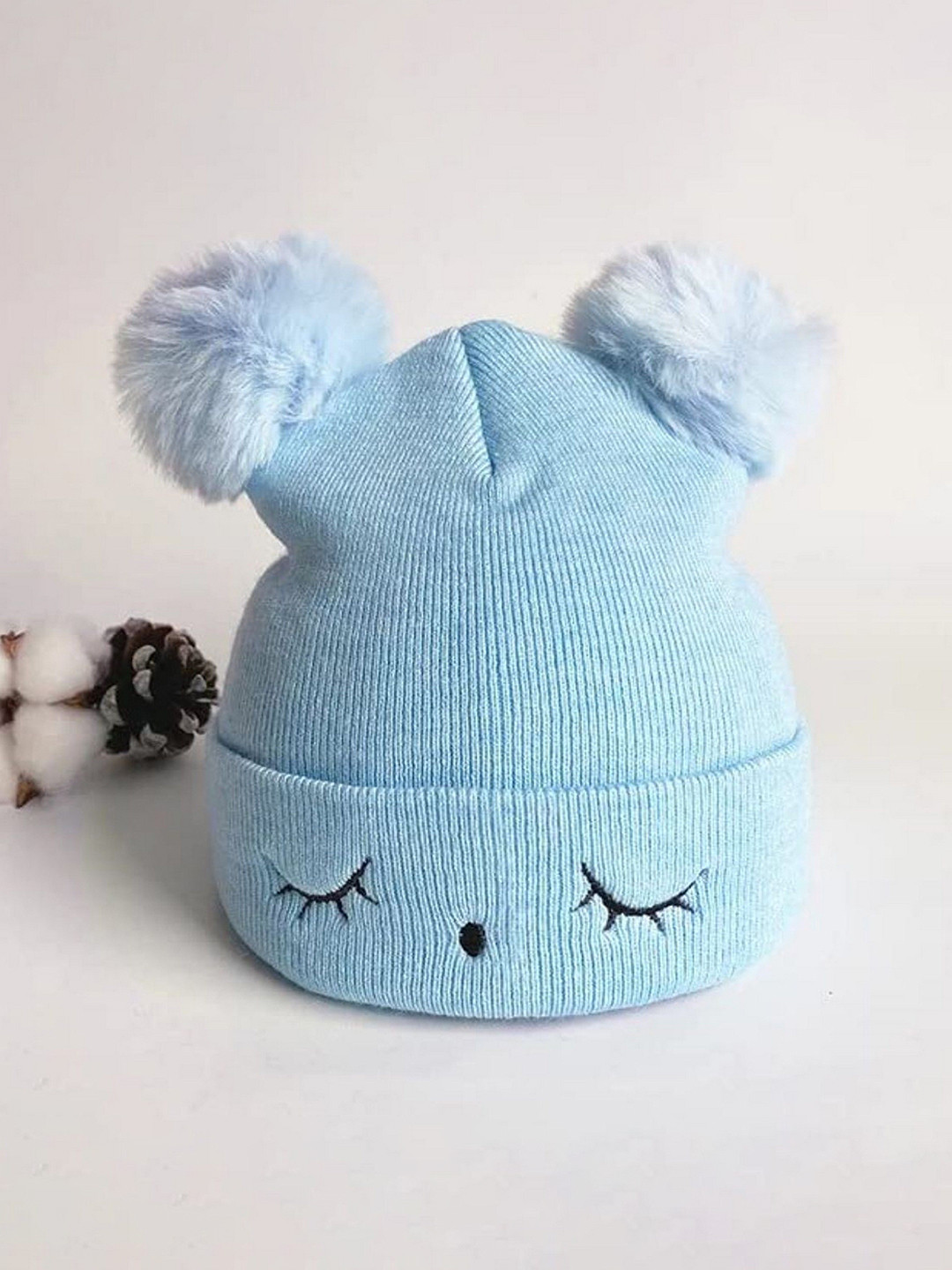 Infispace Kids Self Design Woollen Beanie with Soft Fur Layer and Pompom Design