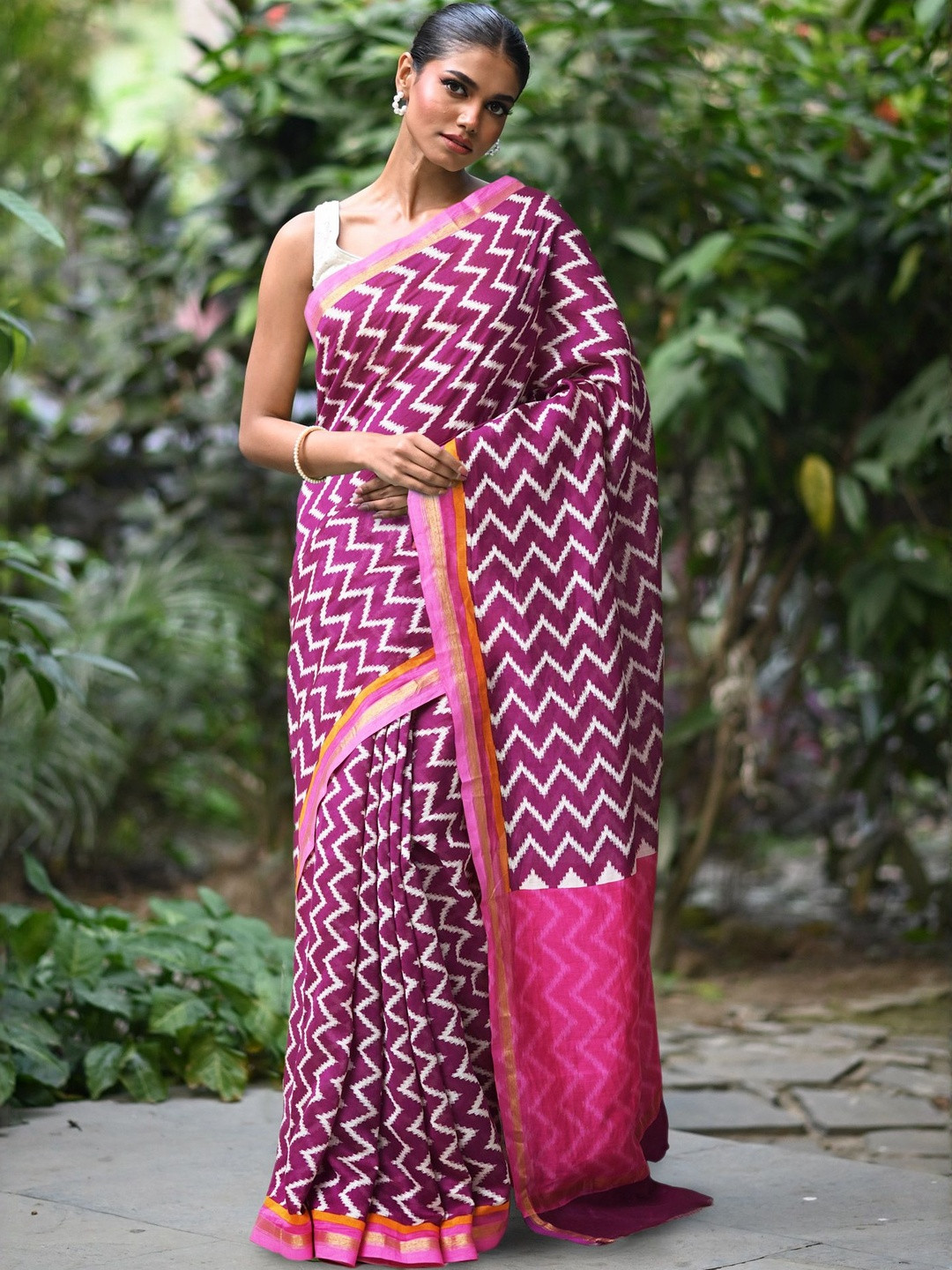 Unnati Silks Geometric Printed Woven Design Chanderi Sico Saree