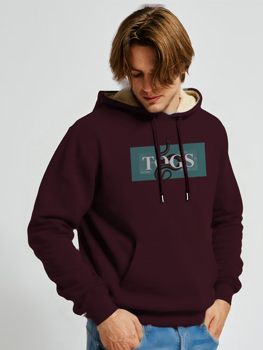 TOGS & TERRE Men Graphic Printed Hooded Sweatshirt