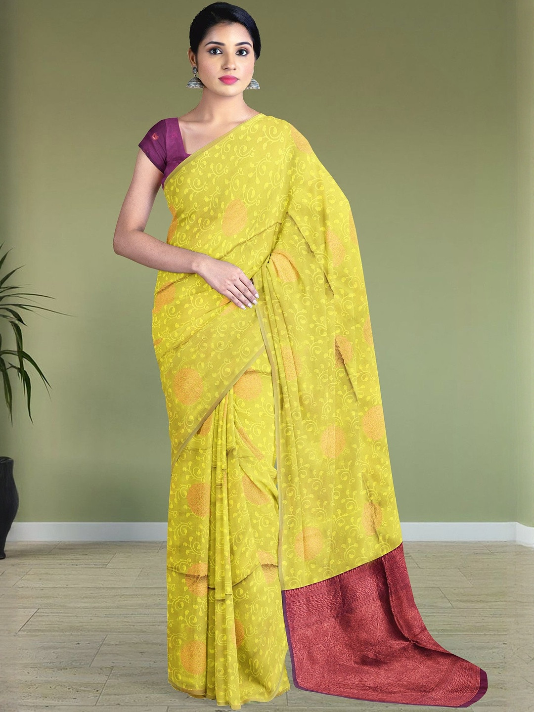 The Chennai Silks Floral Printed Woven Design Semi-Dupion Banarasi Saree