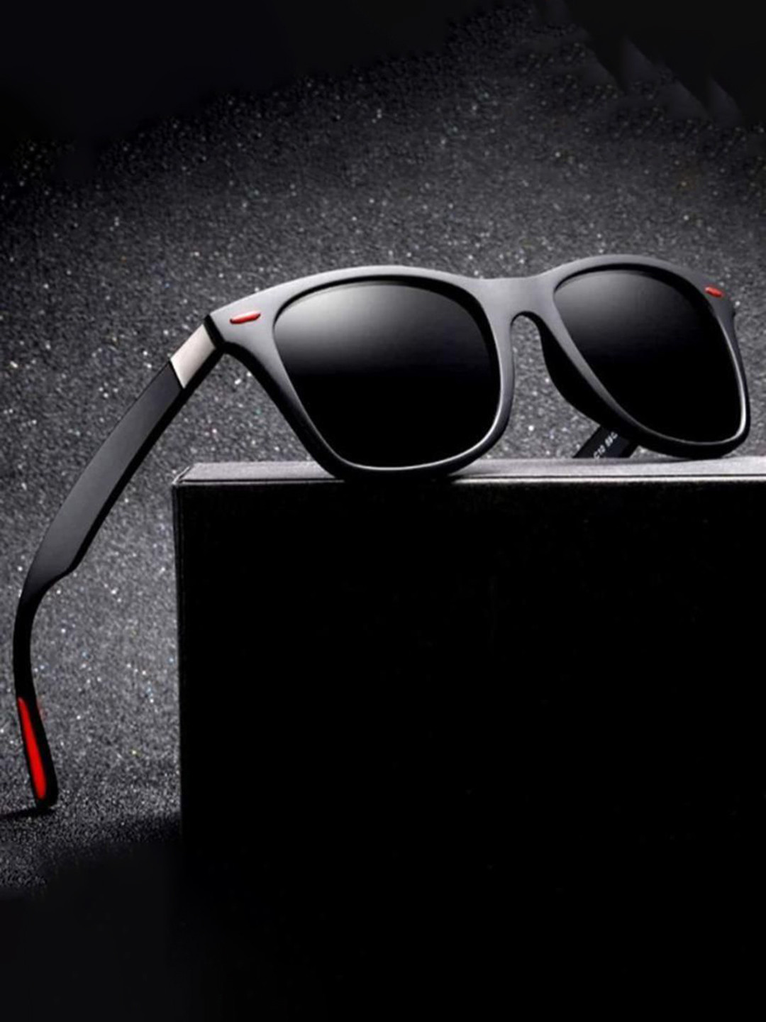 EYMEN I Unisex Black Lens & Black Square Sunglasses with Polarised and UV Protected