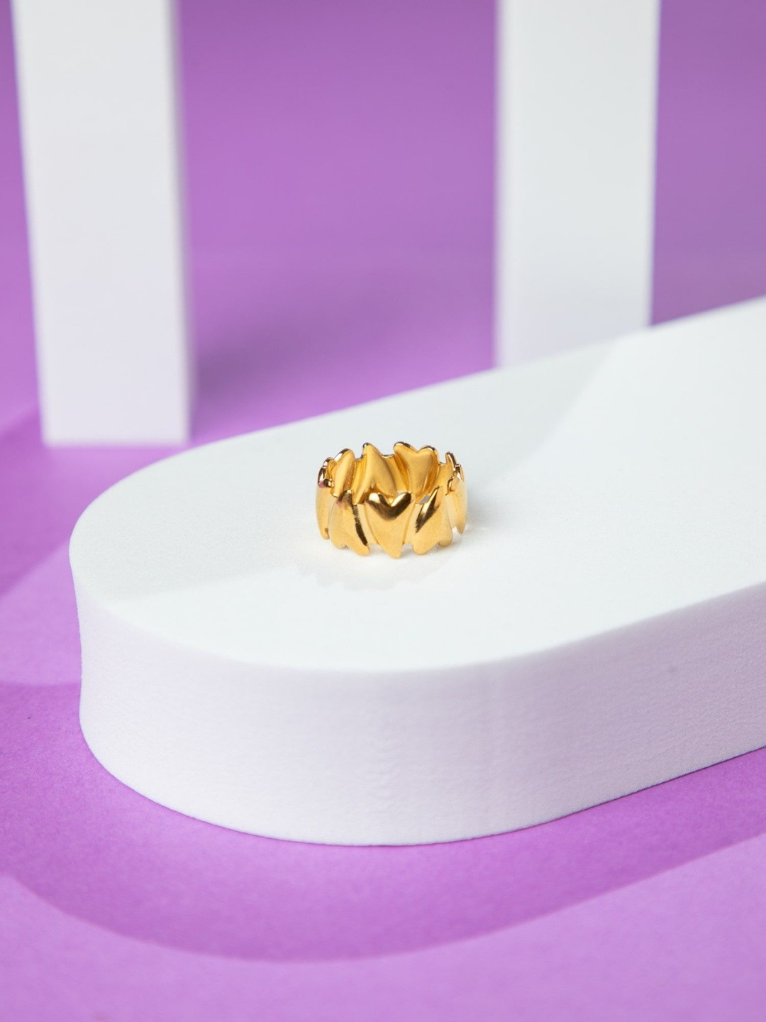 Niscka 24K Gold Plated Heart Imprint Finger Ring