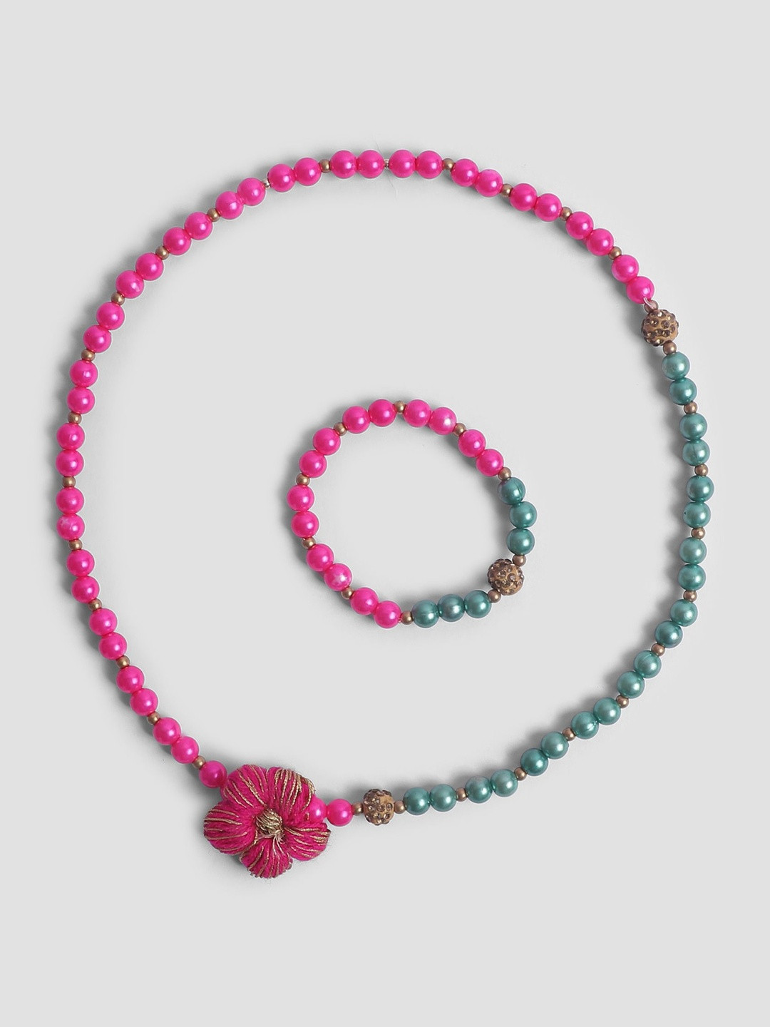 COCO CANDY Girls Stone Studded & Pearls Beaded Floral Design Jewellery Set