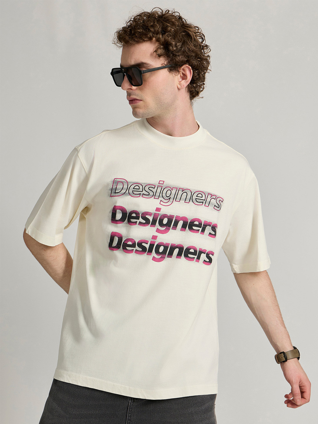 Espanshe Lona Typography Printed Drop-Shoulder Sleeves Pure Cotton Oversized T-shirt