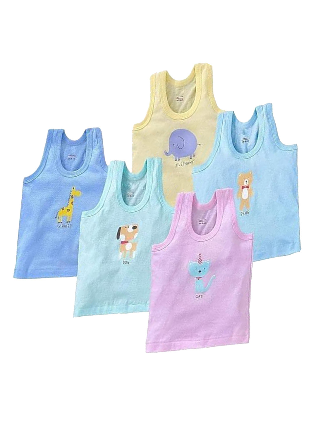 HELLO POPPINS Infant Boys Pack Of 5 Printed Pure Cotton Basic Innerwear Vests