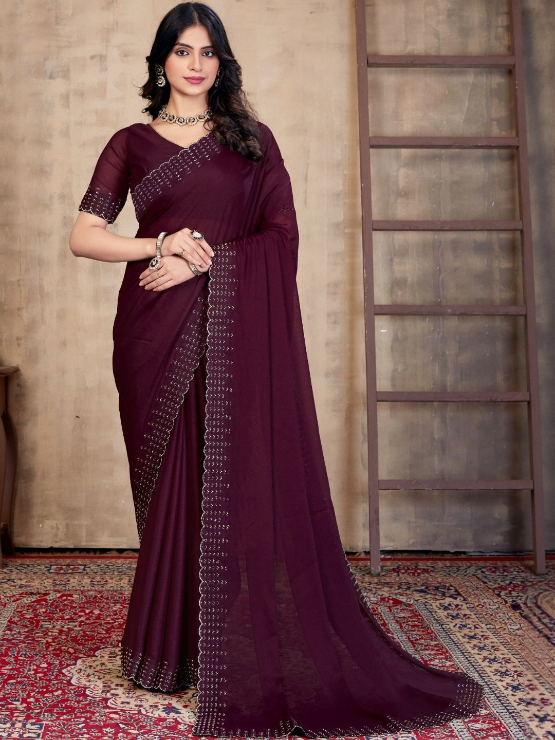 THE WHITE RABBIT Women Embellished Party Saree