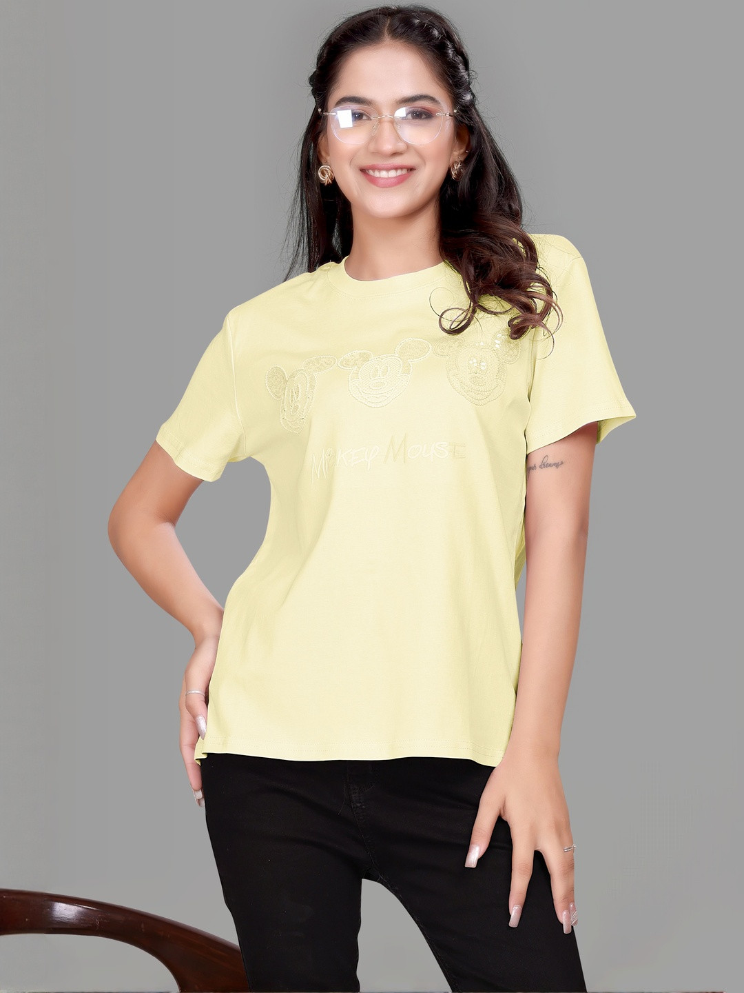 Madborn Creation Mickey Mouse Printed Oversized Round Neck Cotton T-shirt
