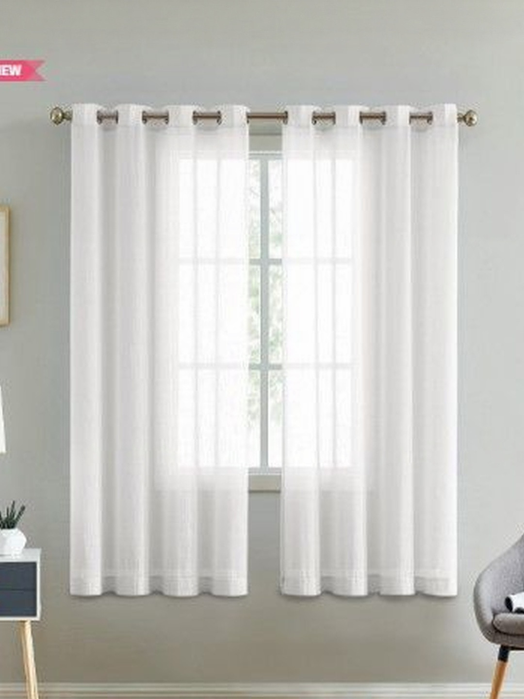 Myntra Elegant Homes White 2 Pieces Linen Window Curtains