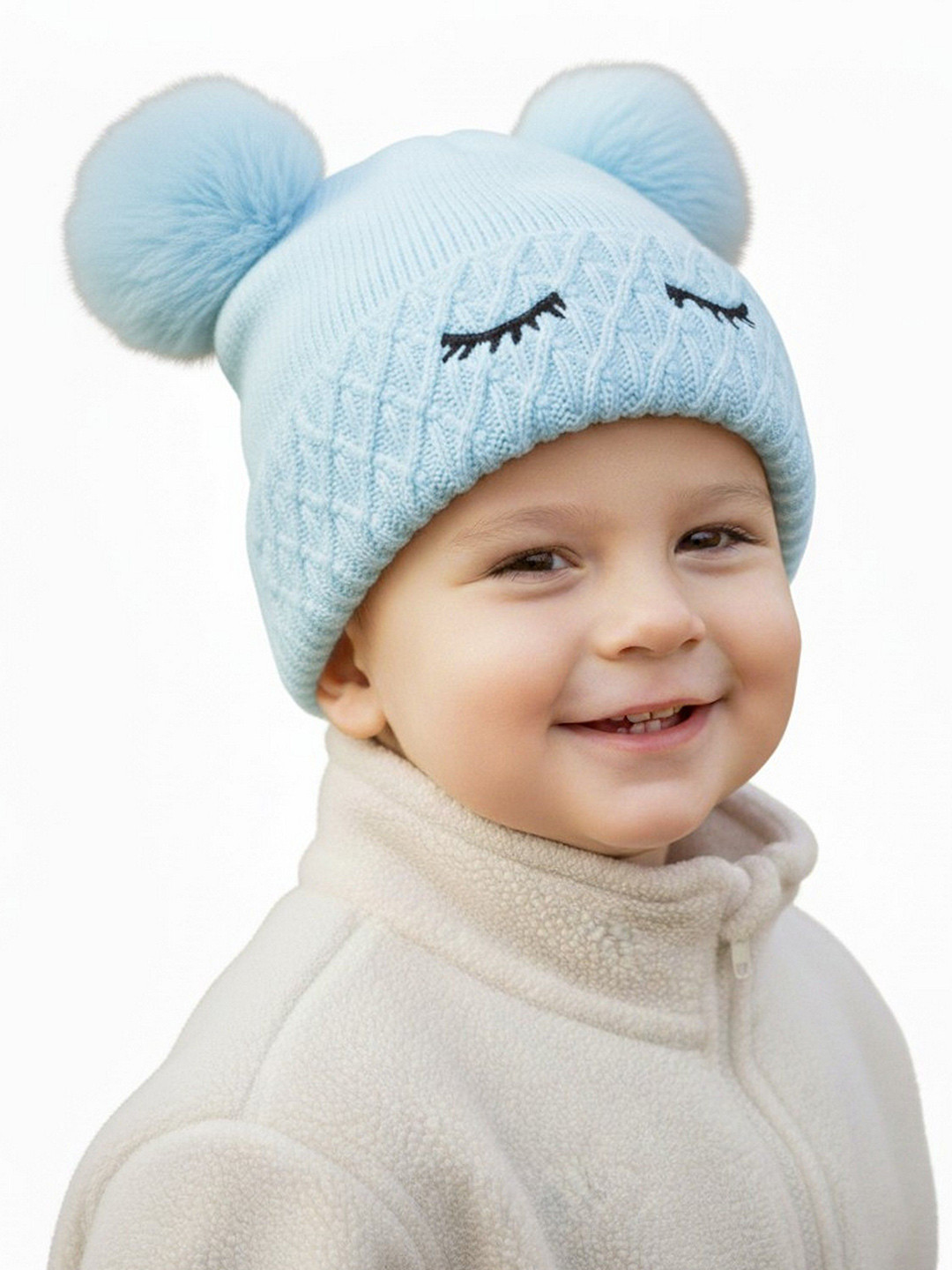 Infispace Kids Woollen Beanie with Furry Interior and Pom Pom Style