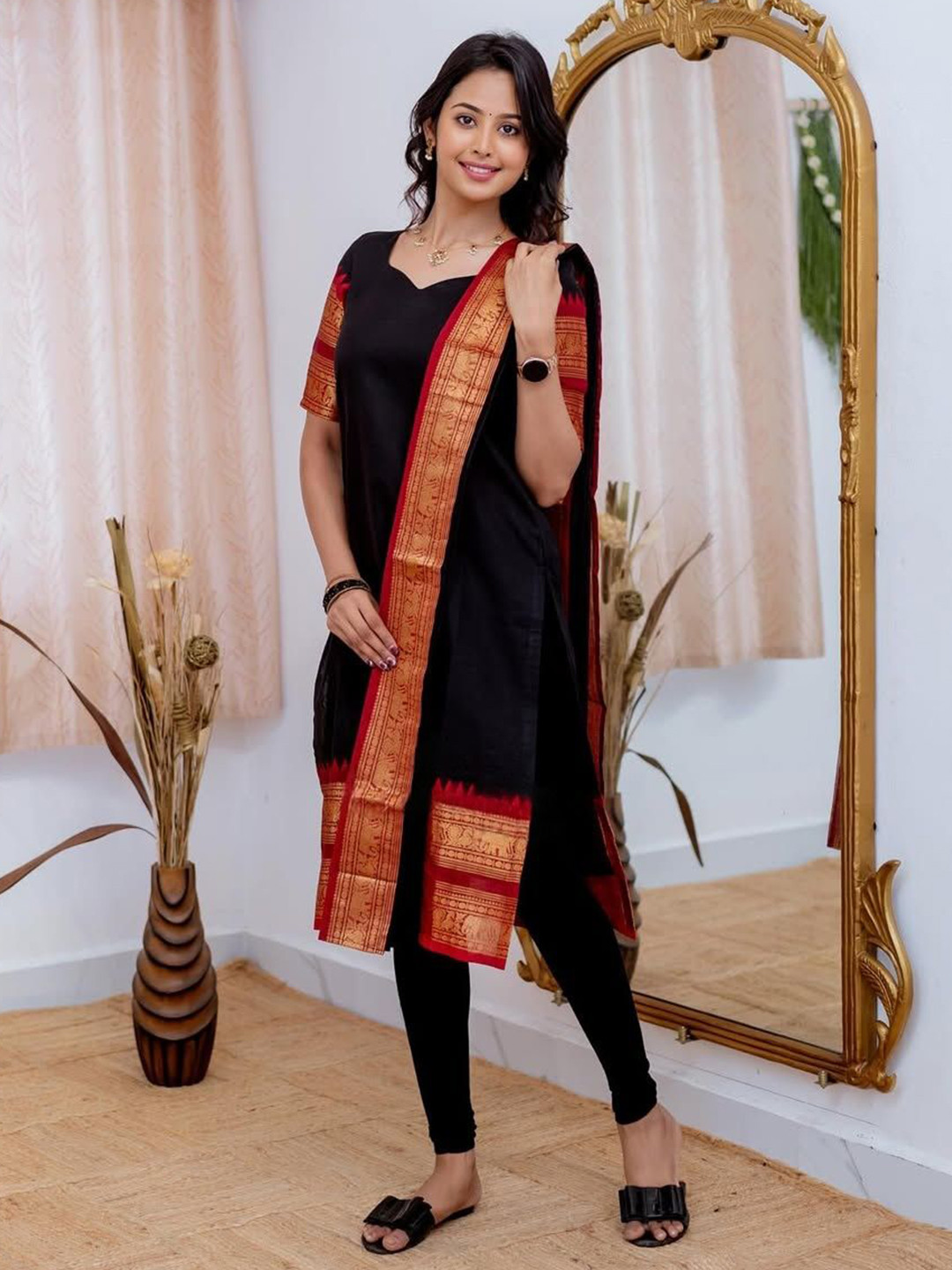 Vastukala Pure Kanchi Cotton Sweetheart Neck Straight Kurta