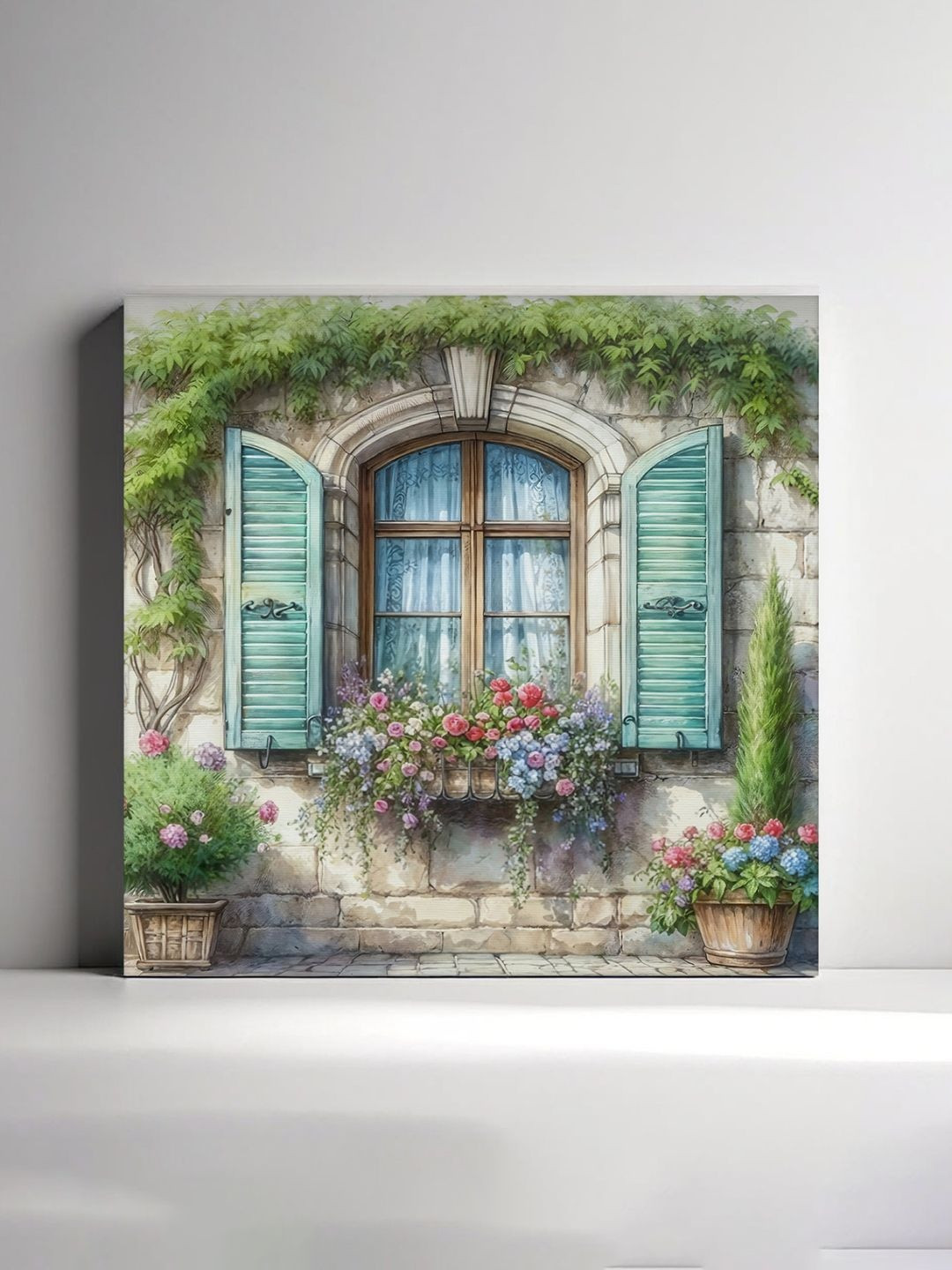 RANDOM Green & Blue Floral Printed Hanging Waterproof Canvas Painting