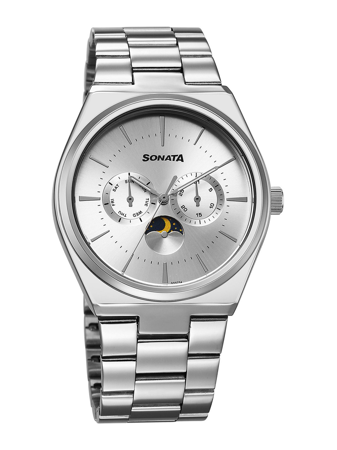 Sonata Men Round Dial & Bracelet Style Straps Analogue Watch 77202SM01