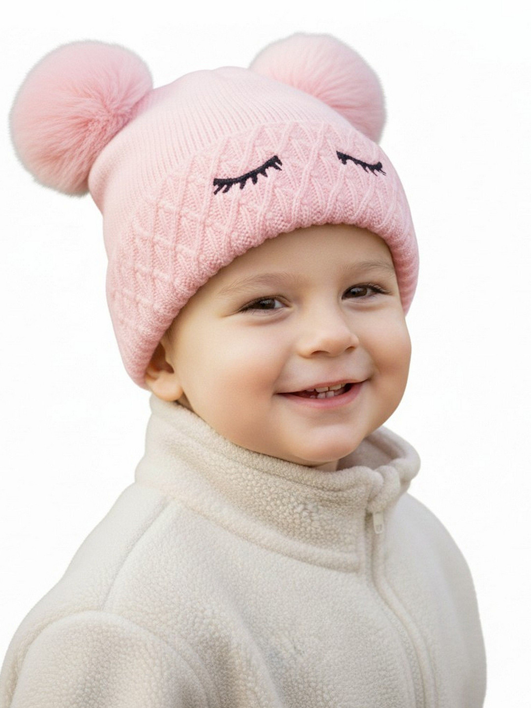 Infispace Kids Wool Cap with Double Pom Pom and Soft Fur Layer