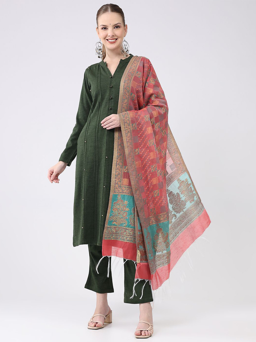 Monte Carlo Floral Woven Design Zari Work Woollen Dupatta