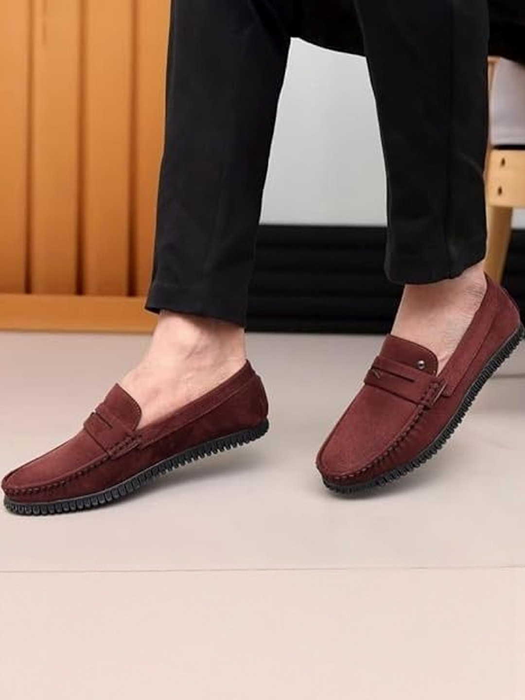 N N Creation Men Slip on Round Toe Lightweight Leather Penny Loafers