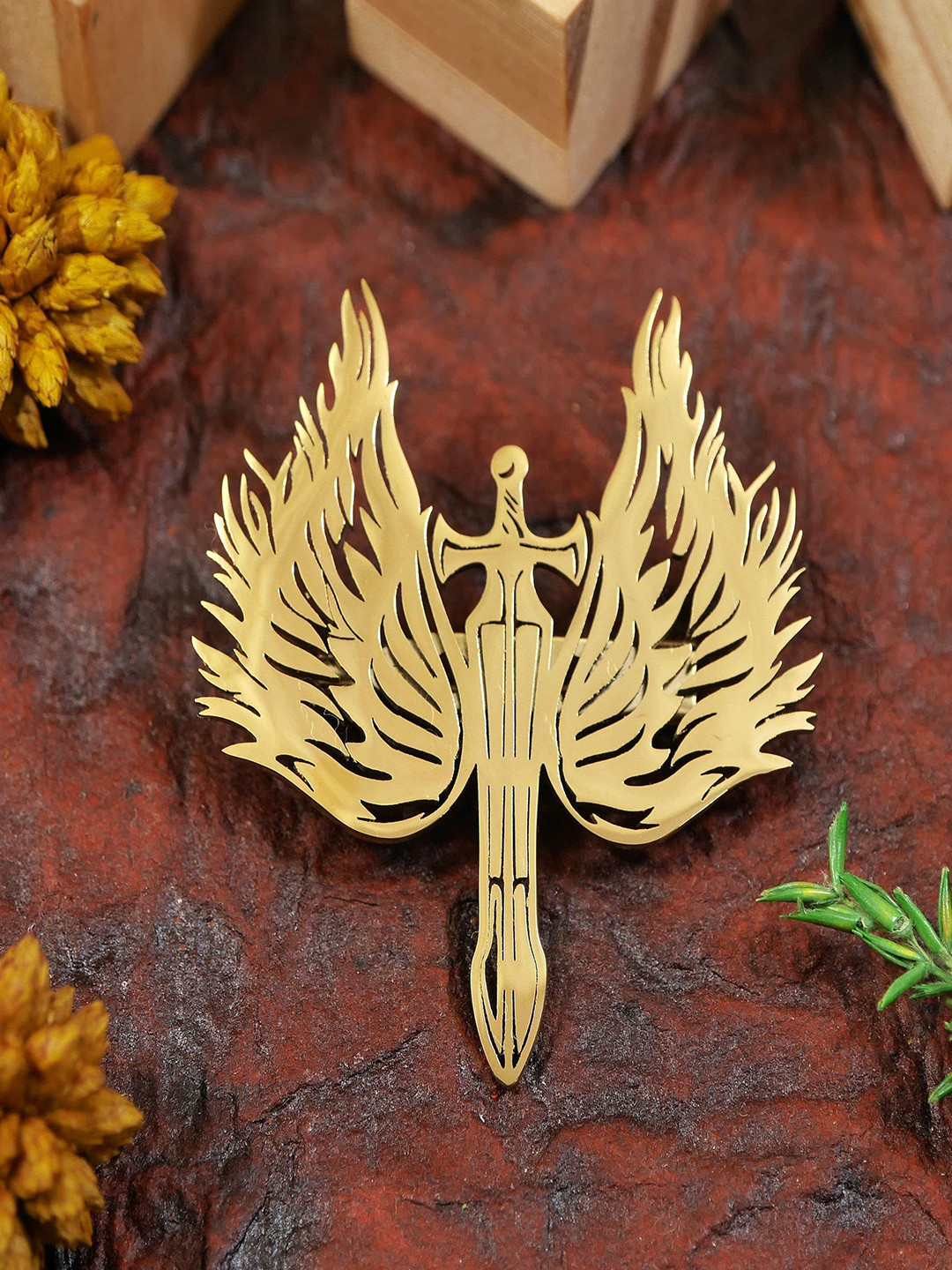 ADORN Unisex Stainless Steel Winged Sword Shaped Minimal Brooch