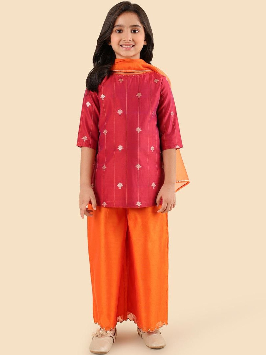 Fabindia Girls Ethnic Motifs Woven Design Kurti with Palazzo & Dupatta