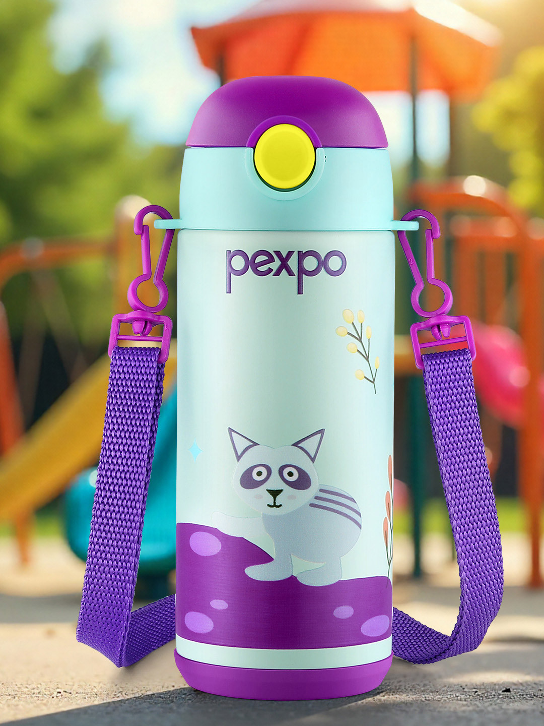 Pexpo Purple 1088 Atzr Raccoon UV Print Single Stainless Steel Water Bottle