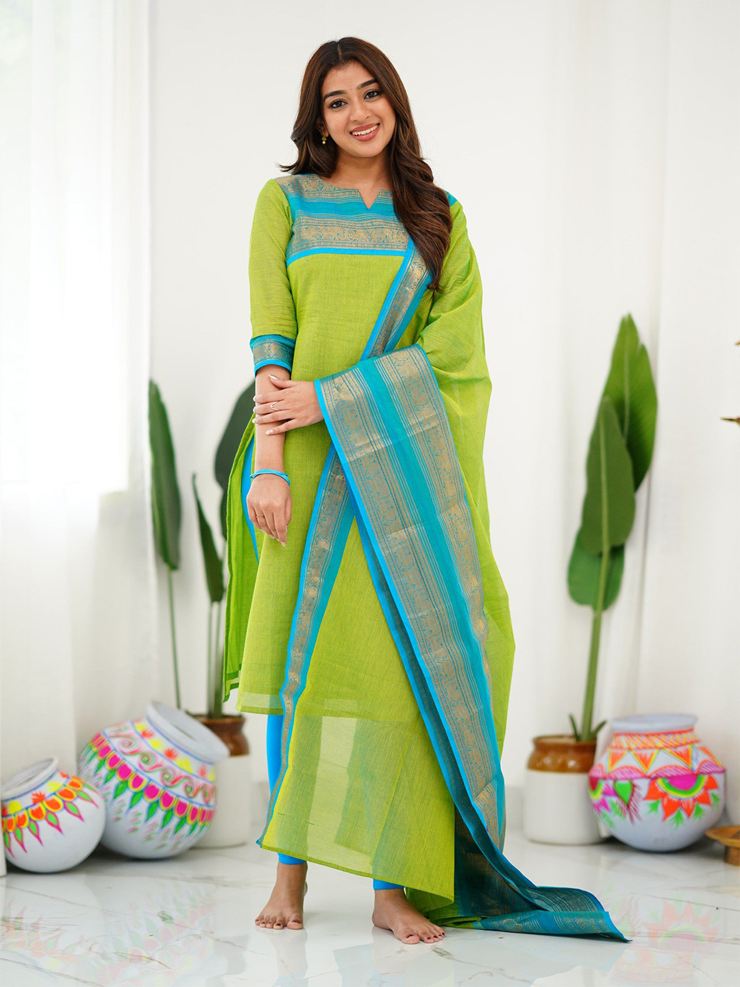 Vastukala Pure Kanchi Cotton Notch Neck Straight Kurta