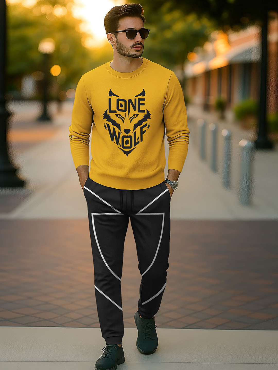 Lone Wolf Printed Round Neck Sweatshirt With Joggers