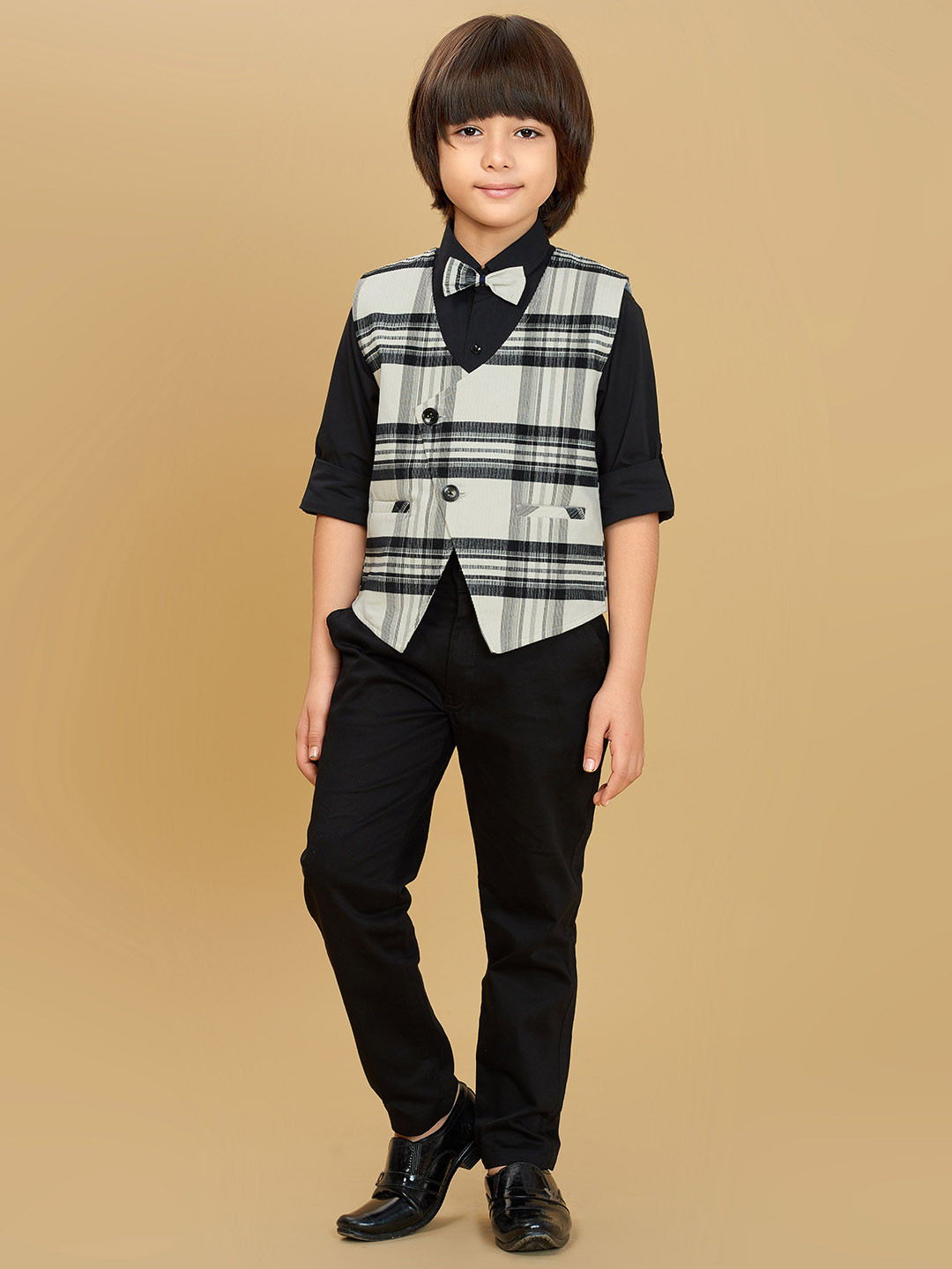 Ministitch Boys Checked Single Breasted Shirt trouser Waistcoat Three-Piece Suit