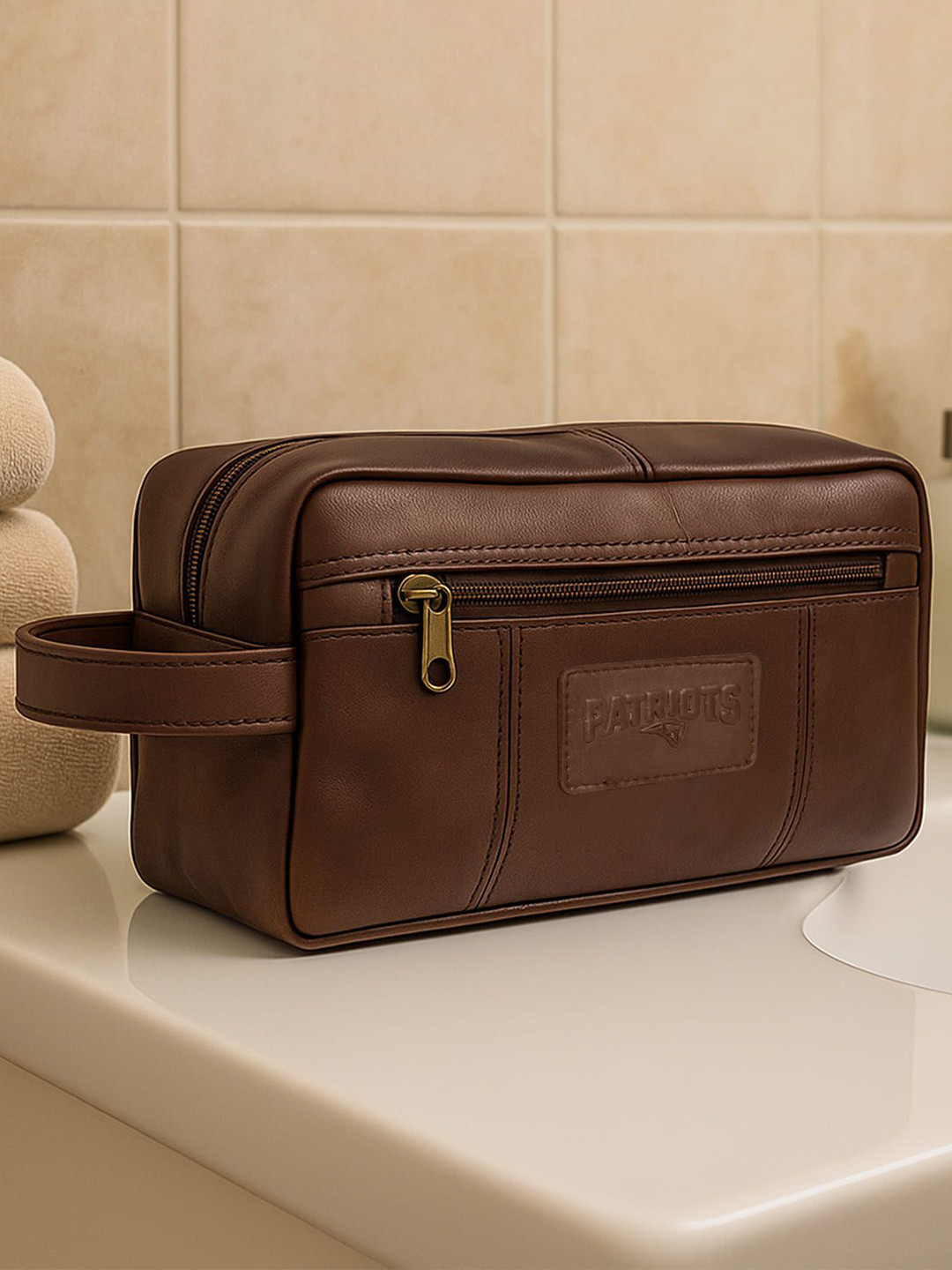 CIMONI Men Solid Waterproof Leather Travel Toiletry Shaving Kit Bag