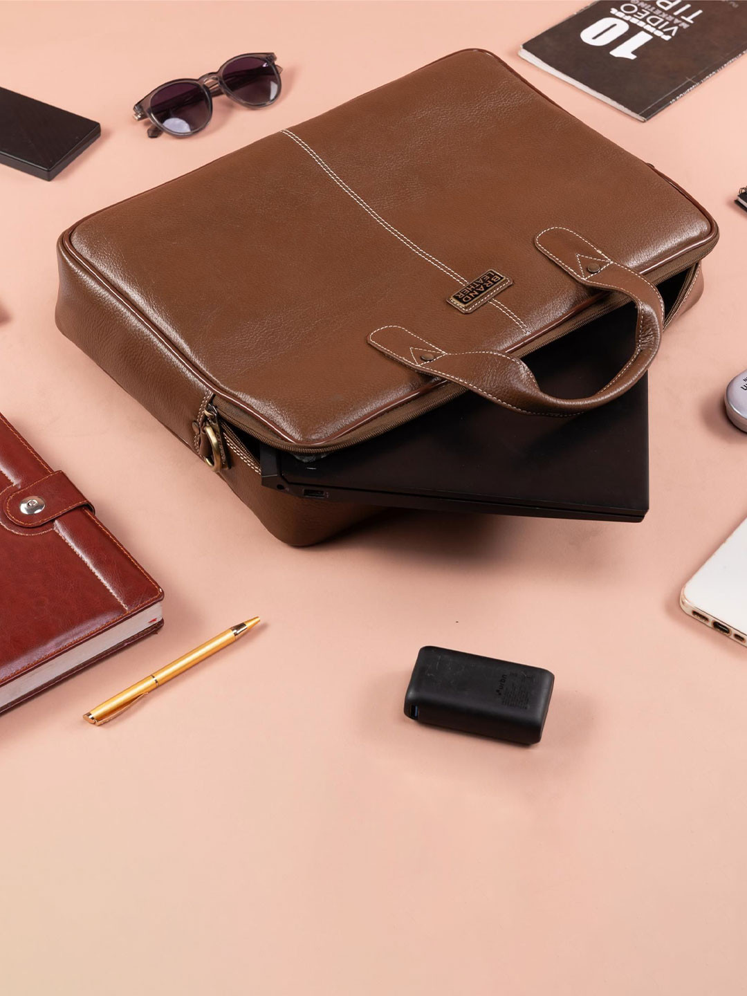 BRAND LEATHER Men Genuine Leather Laptop Bag