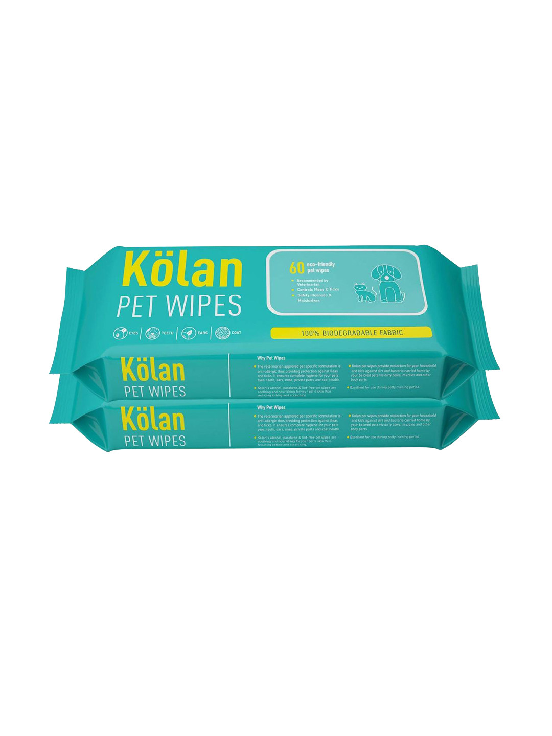Kolan Unisex Pack Of 2 100% Biodegradable Pet Wipes