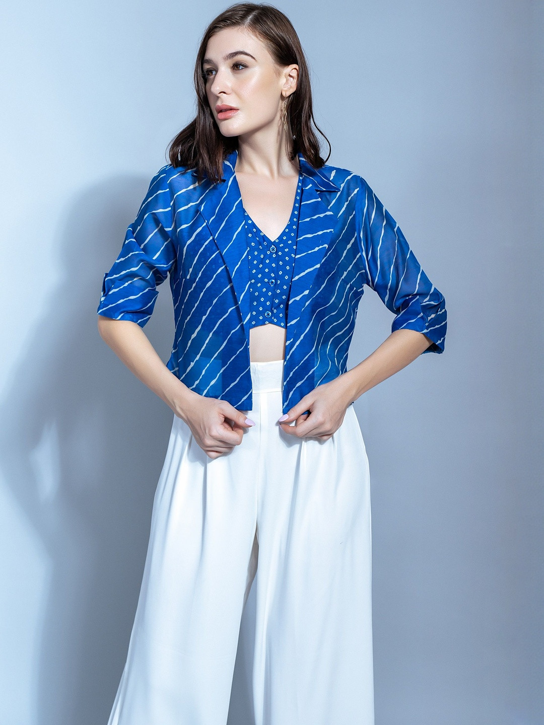 Moda Rapido Geometric Printed Pure Silk Vest Crop Top