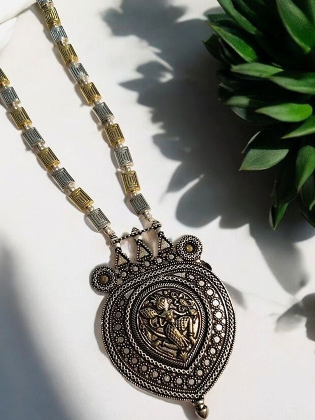 INDIAURA MODE Silver-Plated Oxidised Hanuman Ji Necklace