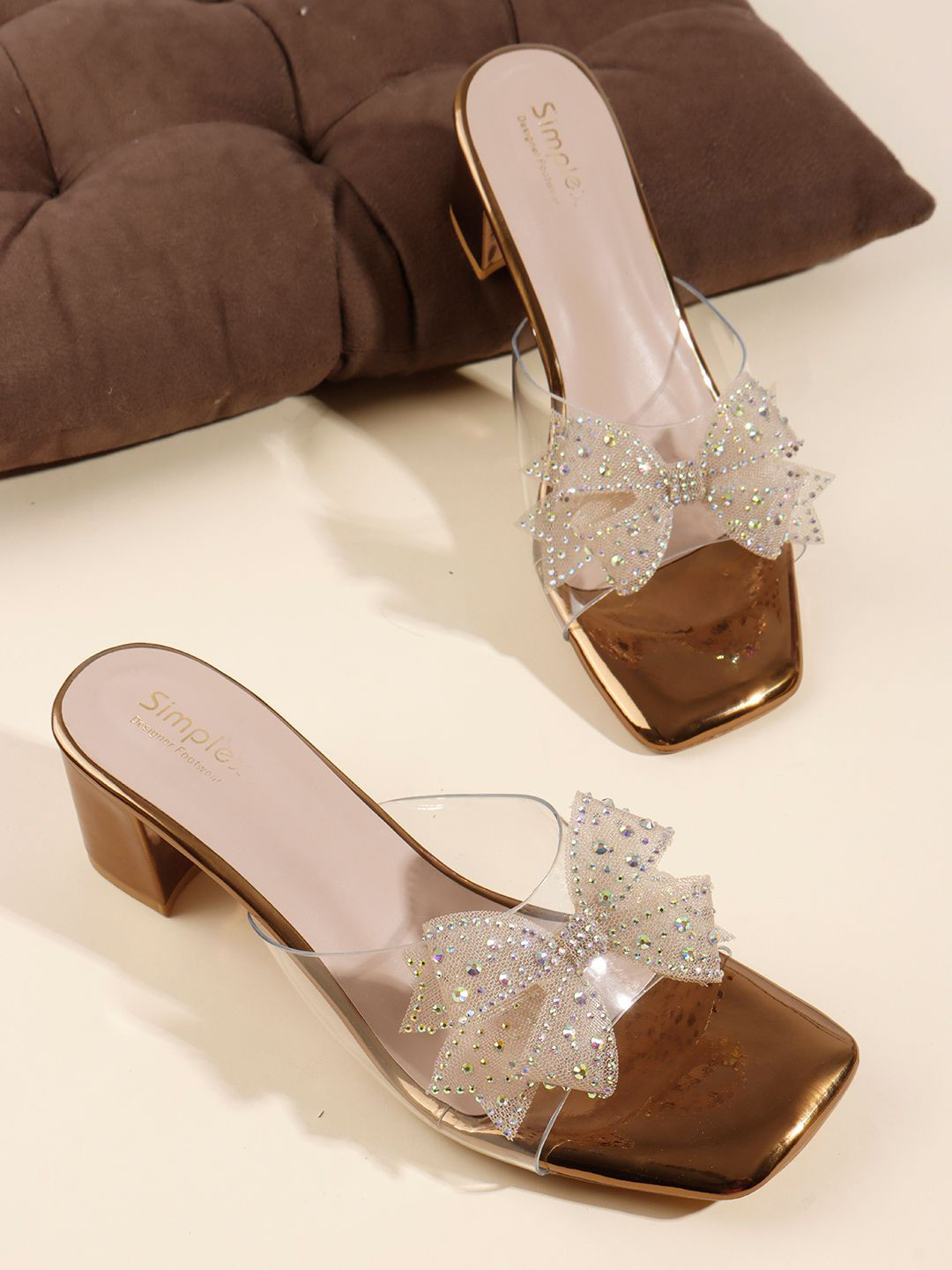 Simplex Footwear Women Transparent Embellished Block Heels